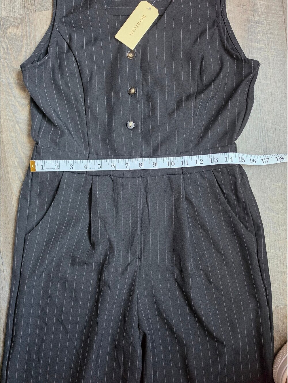 Monteau Los Angeles Black Pinstripe Sleeveless Jumpsuit Size L - Picture 8 of 9